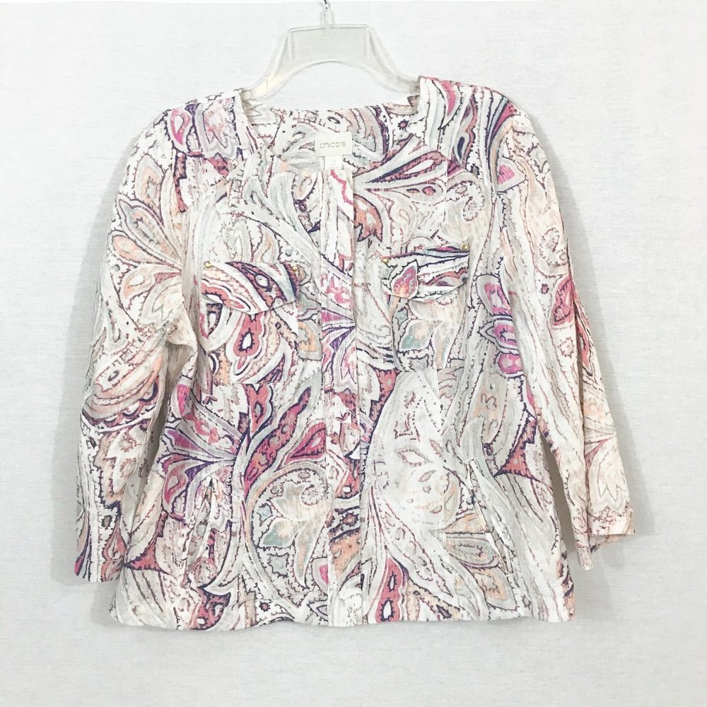 Chico's Paisley Zip Up Linen Lightweight Jacket 2